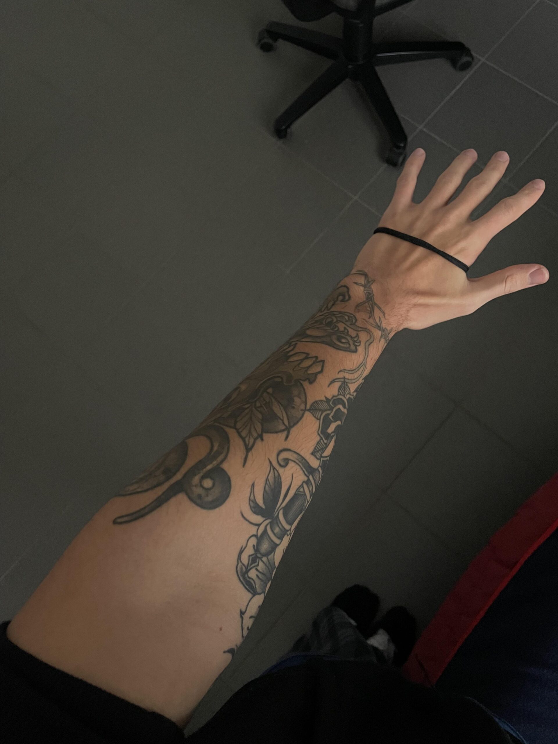 Floral blackwork sleeve aesthetic