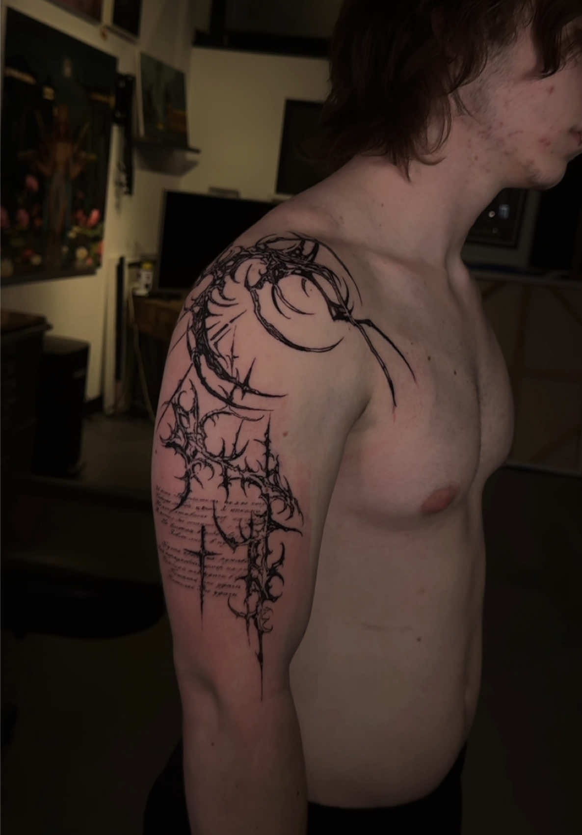 Edgy Abstract Shoulder Tattoo Design