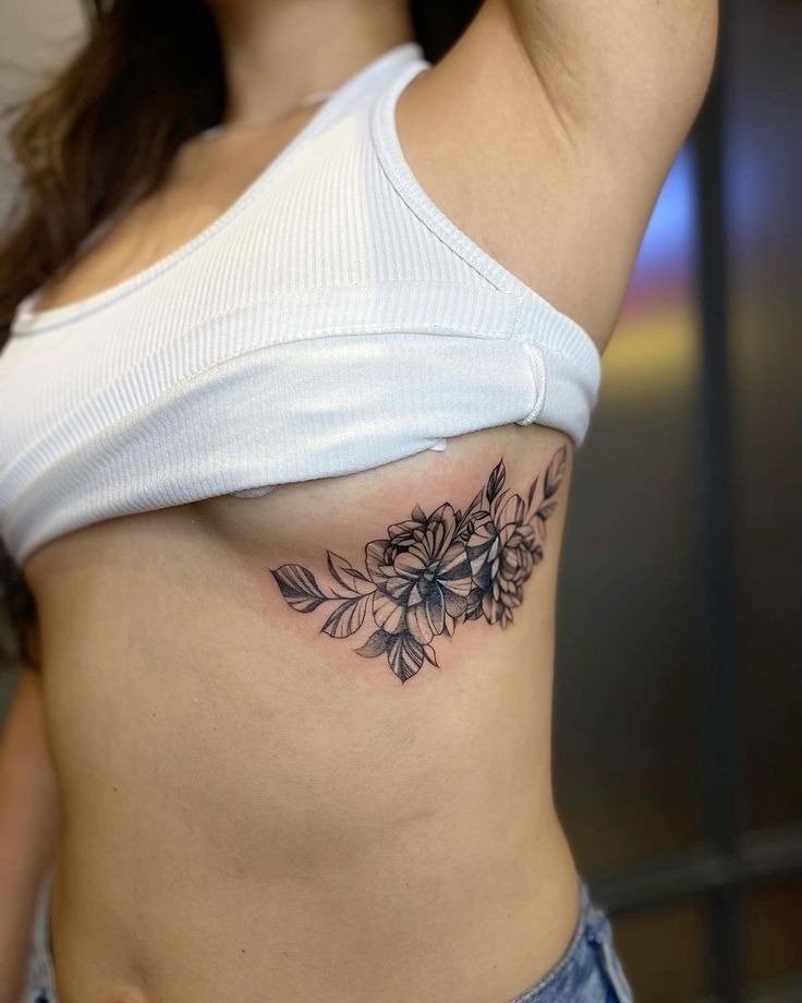 Classic Floral Ribcage Tattoo