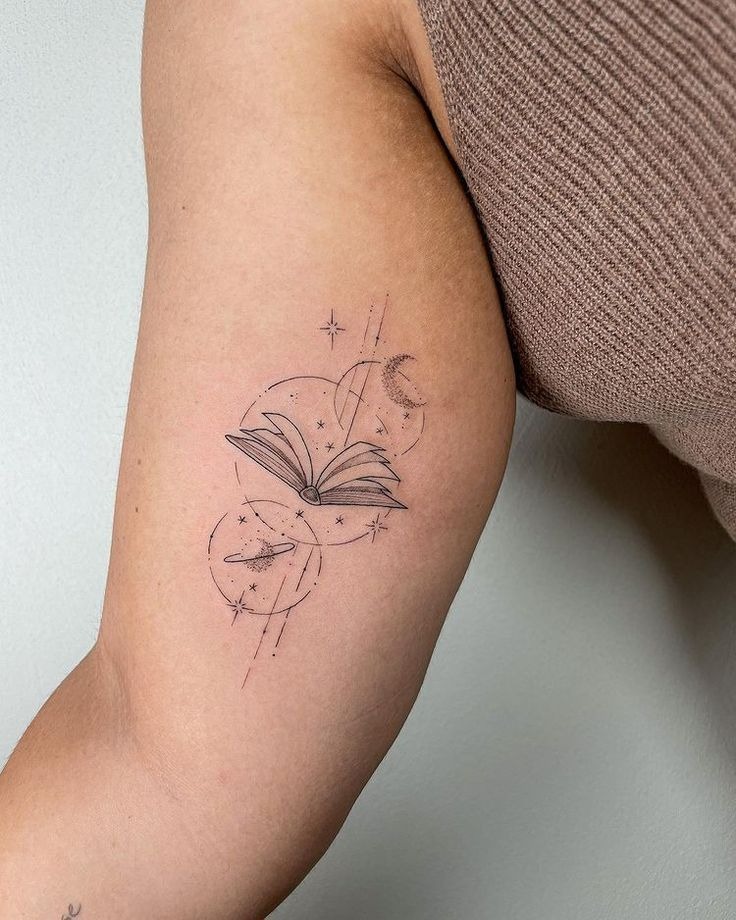 Minimalist Celestial Book Tattoo