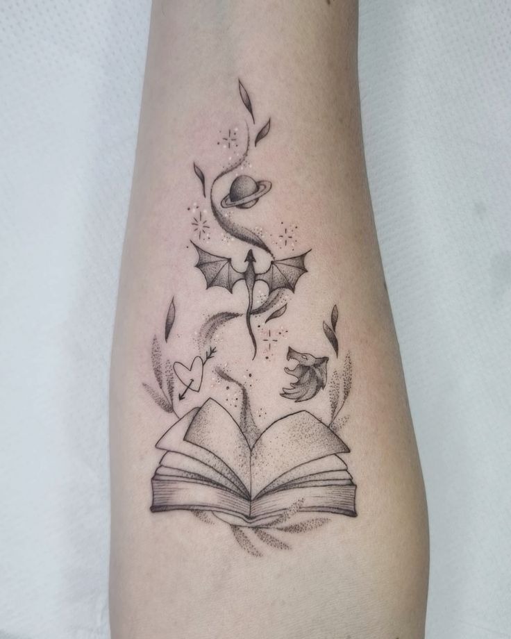 Fantasy Inspired Open Book Tattoo