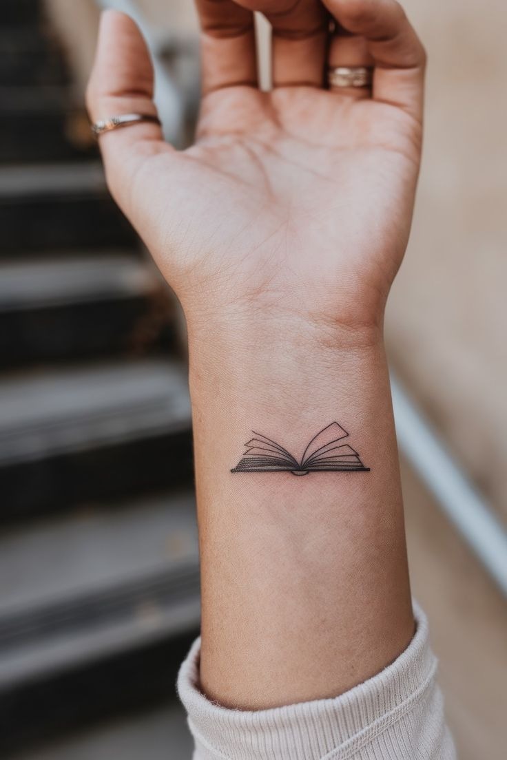 Minimalist Open Book Tattoo