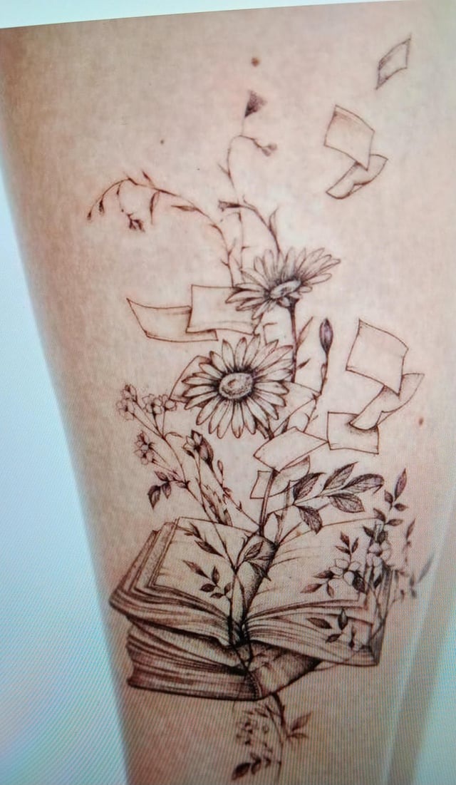 Floral Book Garden Illustration Tattoo