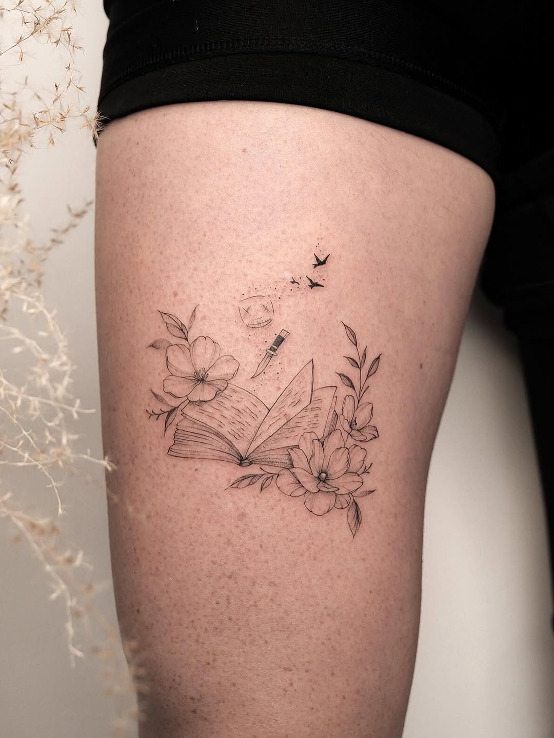 Delicate Fine-Line Bibliophile Tattoo