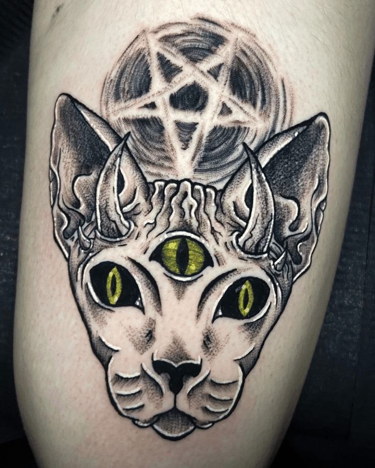 Mystical Three-Eyed Cat Tattoo