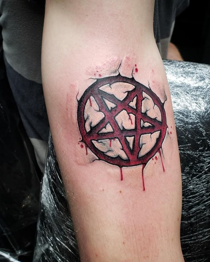 Minimalist Gore Pentagram Tattoo