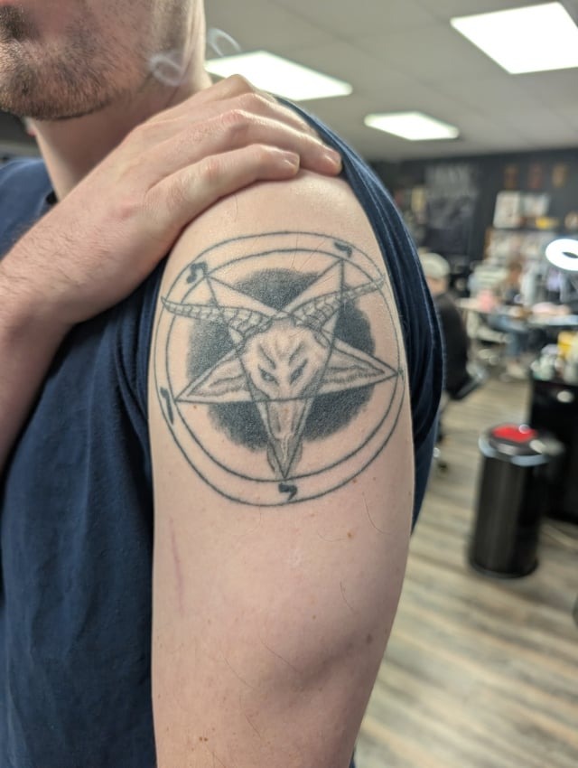 Classic Baphomet Shoulder Tattoo