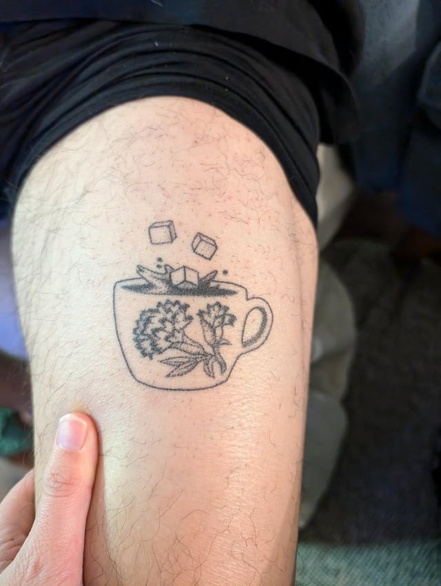 Whimsical Tea Cup Tattoo Idea