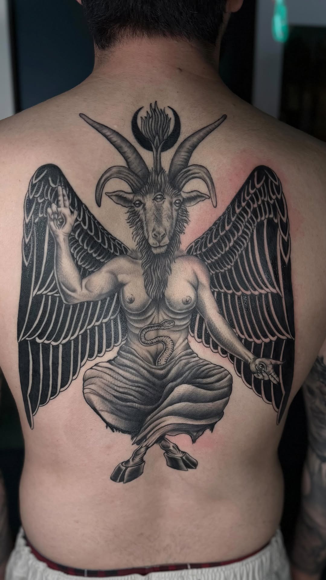 Detailed Baphomet Back Tattoo