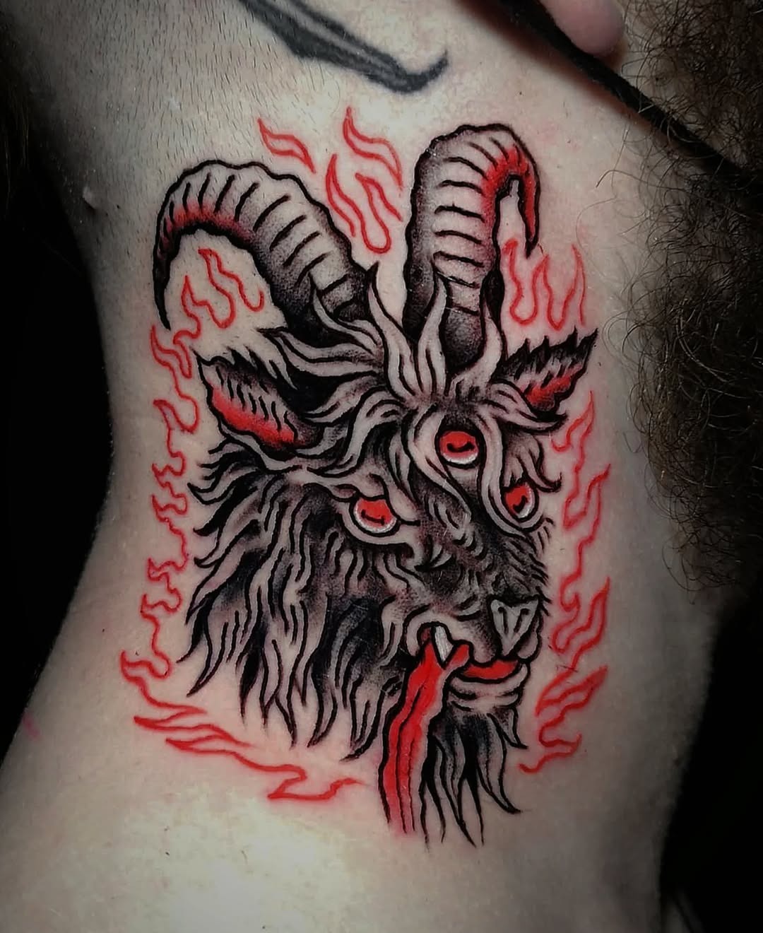 Bold Neo-Traditional Baphomet Goat Tattoo
