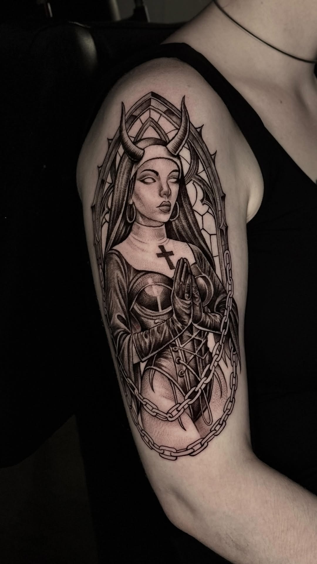 Dark Aesthetic Nun Portrait Tattoo
