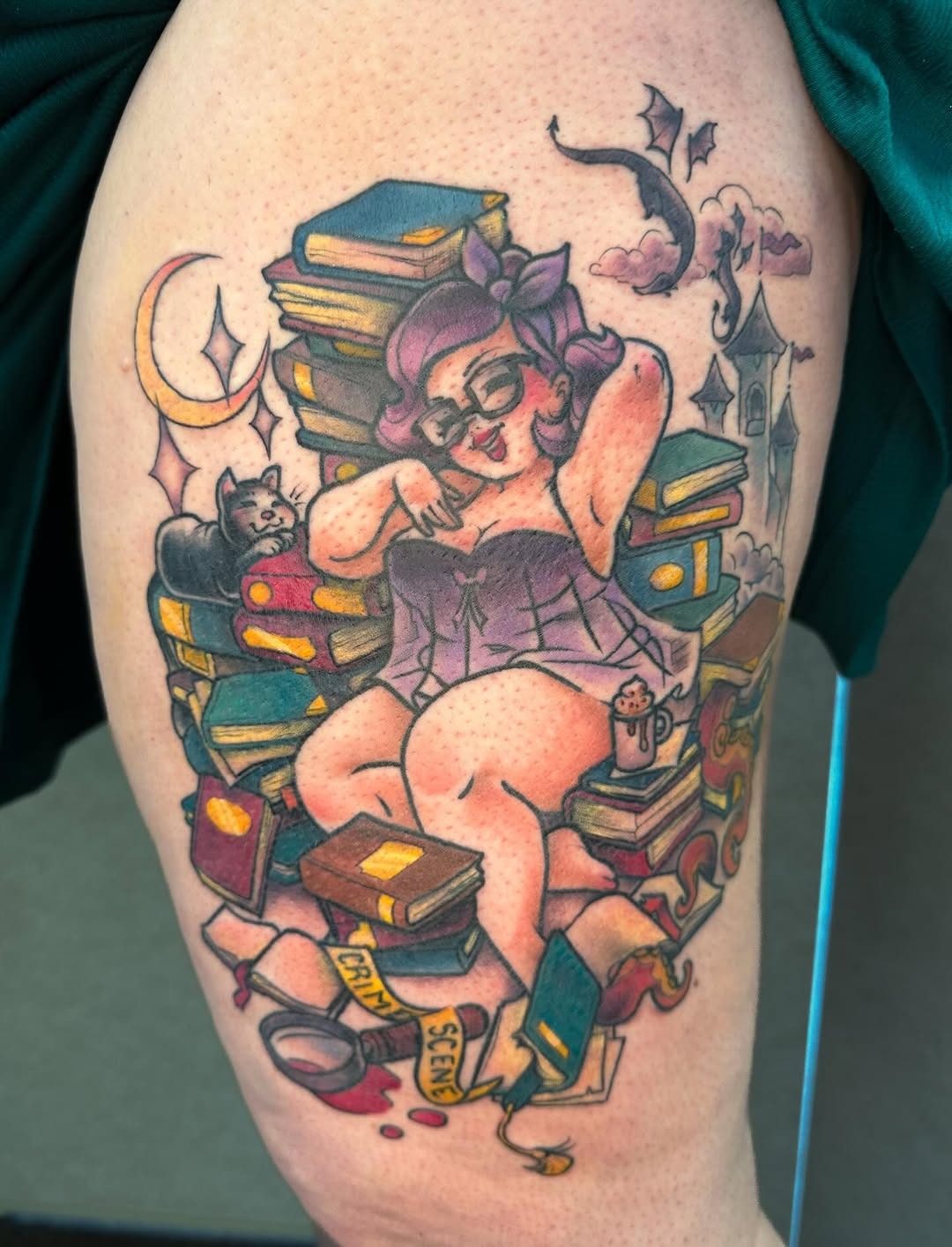 Colorful Neo-Traditional Reader Tattoo Design