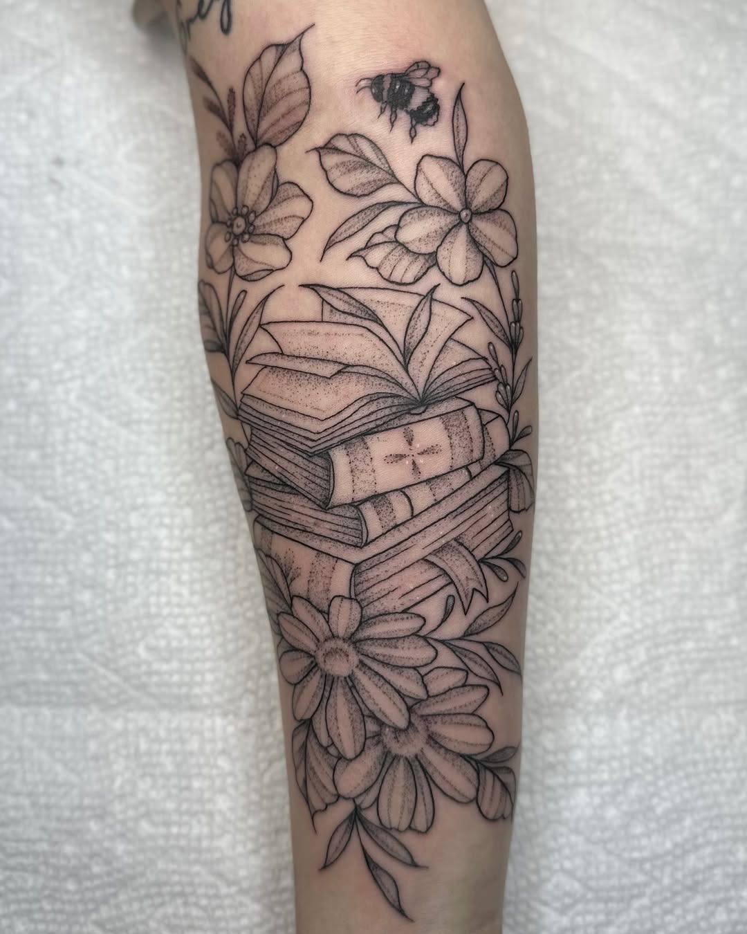 Elegant Floral Botanical Book Tattoo