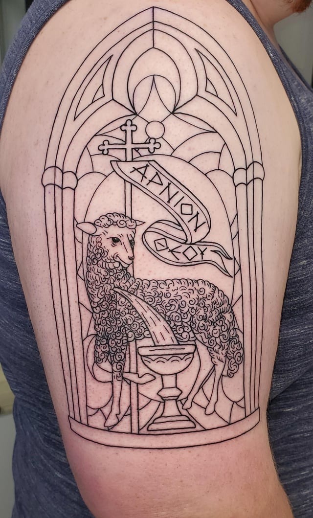 Elegant Stained Glass Lamb Tattoo