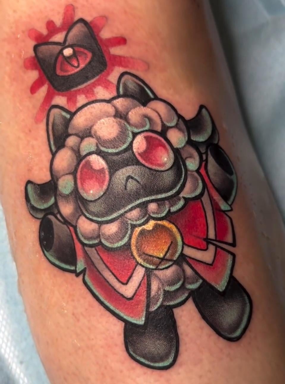 Vibrant Cult of the Lamb Tattoo Design