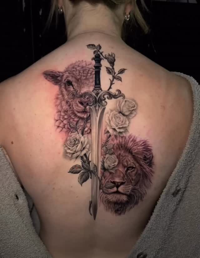 Intricate Lamb and Lion Back Piece