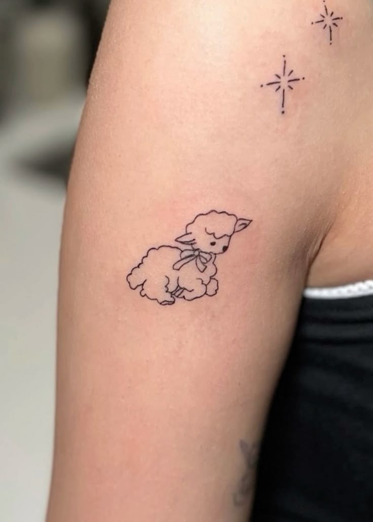 Minimalist Fine Line Baby Lamb Tattoo