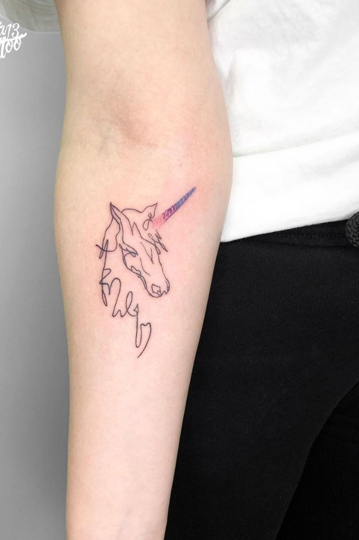 Minimalist Line Art Unicorn Tattoo