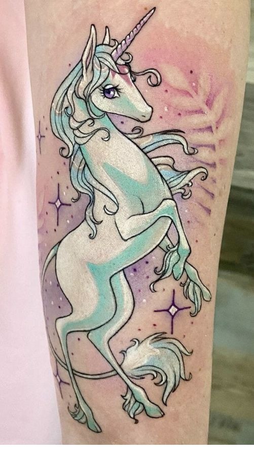 Whimsical Pastel Unicorn Tattoo Idea