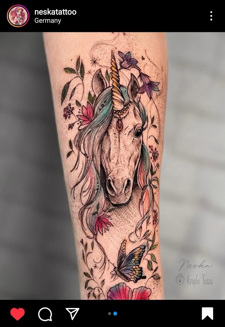 Ornate Floral Unicorn Tattoo