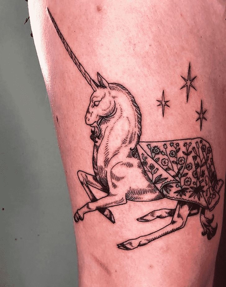 Intricate Floral Covered Unicorn Tattoo
