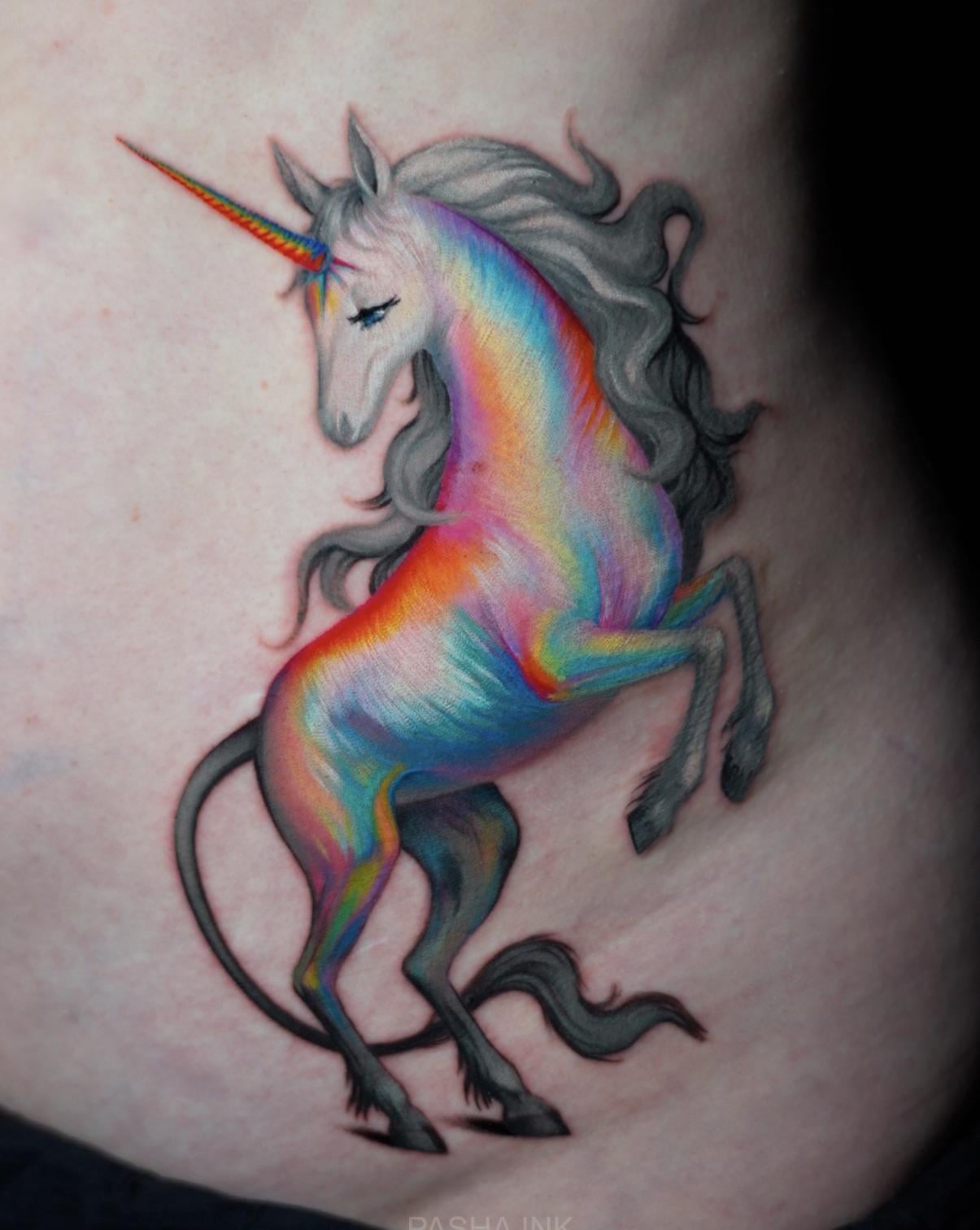 Stunningly Colorful Fantasy Unicorn Tattoo