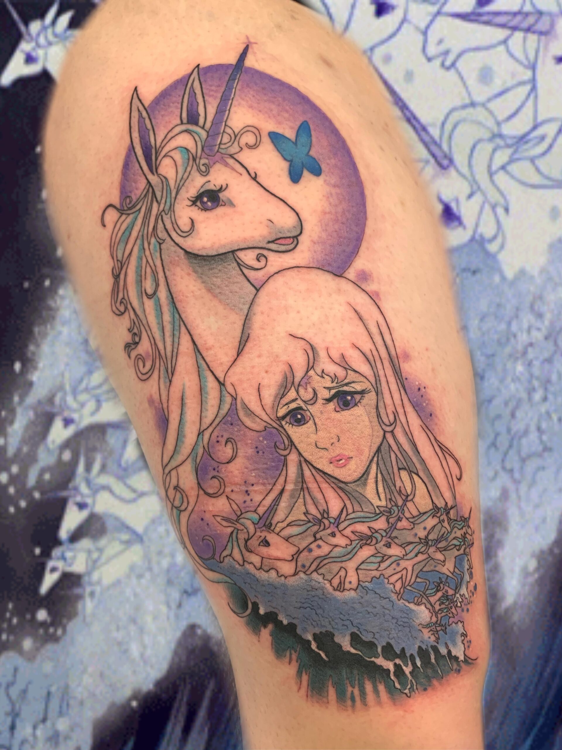 Whimsical Unicorn and Fantasy Theme Tattoo