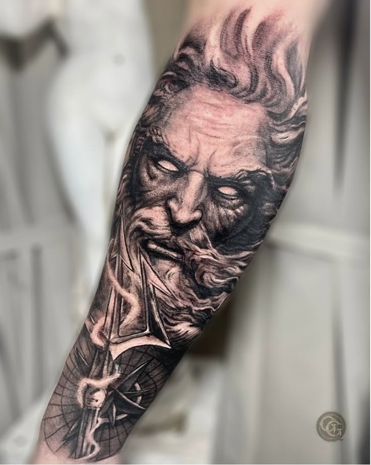 Intricate Zeus Mythological Forearm Piece
