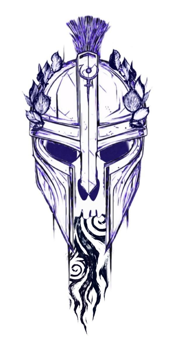 Bold Spartan warrior helmet tattoo flash