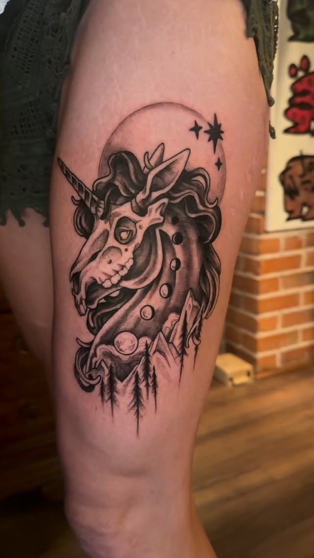 Gothic Blackwork Unicorn Illustration