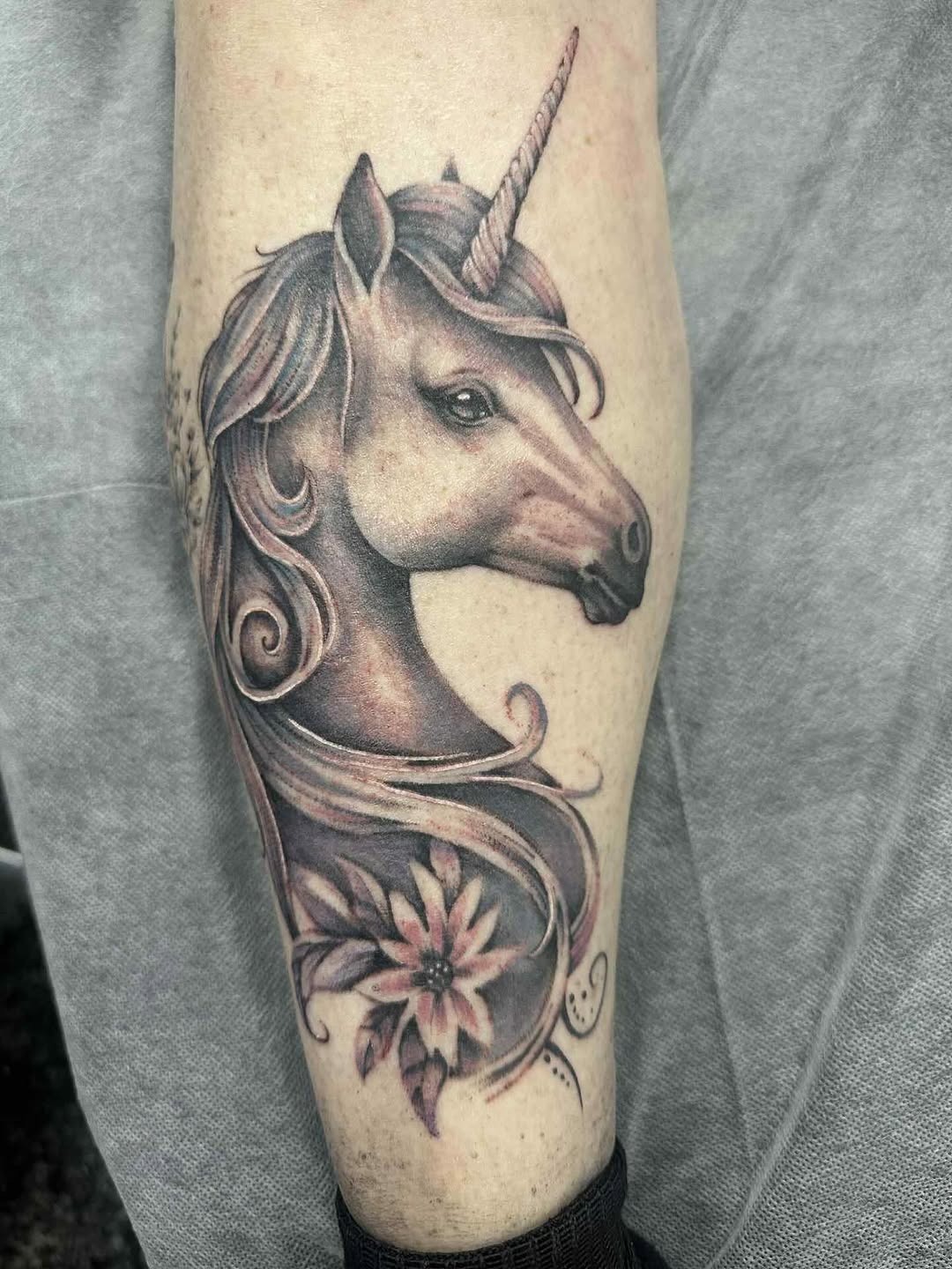 Realistic Black and Grey Unicorn Ink