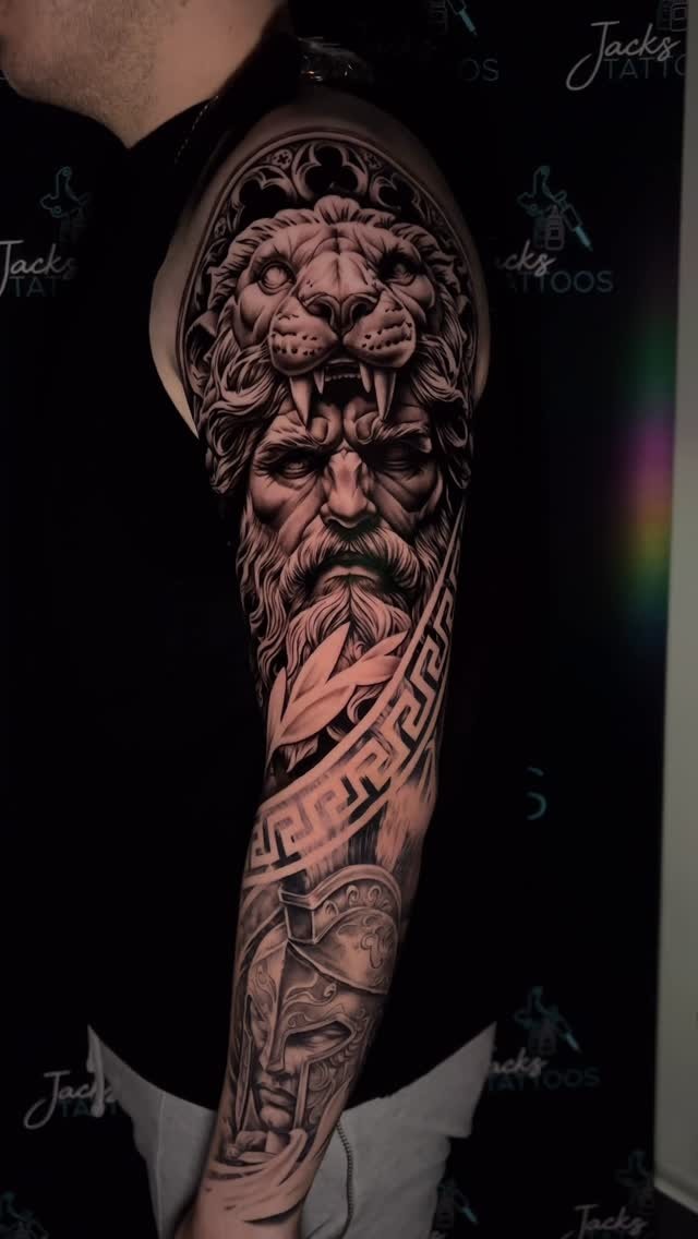 Intricate Mythic Hero Tattoo Design