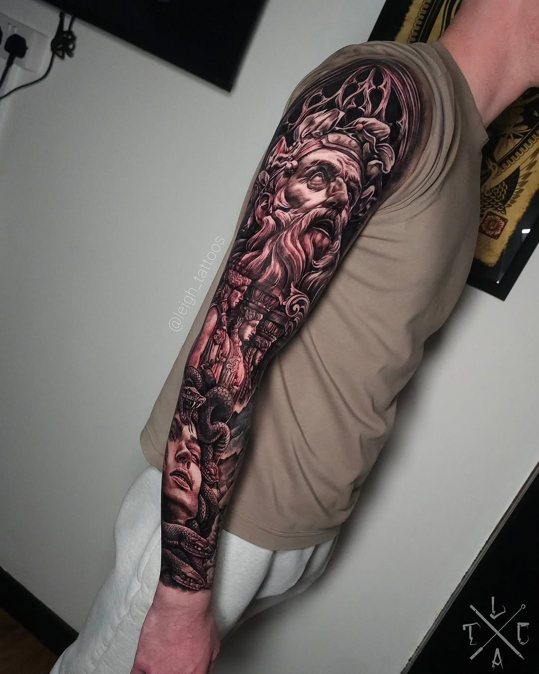 Epic Greek Mythology Sleeve Tattoo