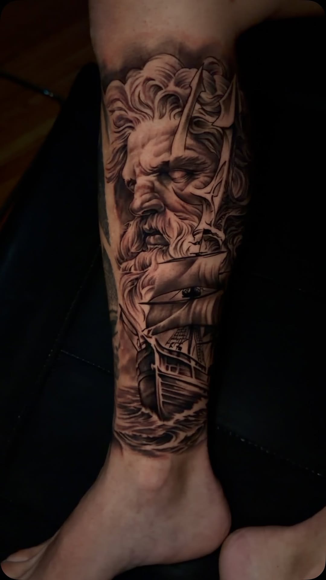 Intricate Sea God Forearm Tattoo