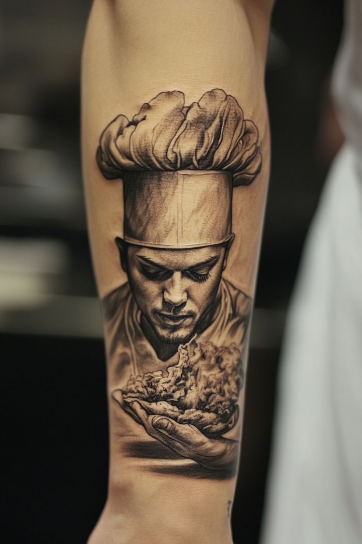 Detailed Chef Portrait Tattoo Sleeve