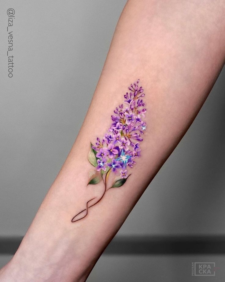 Vibrant and Realistic Lilac Tattoo