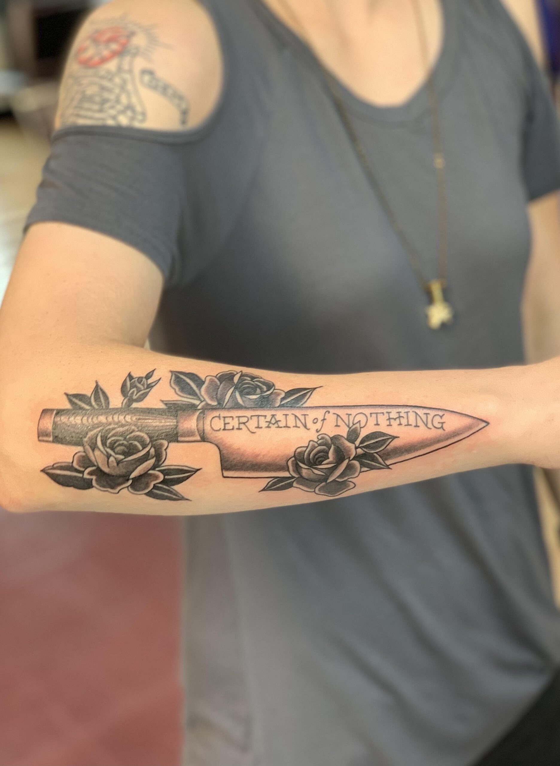 Beautiful Knife and Flower Tattoos
