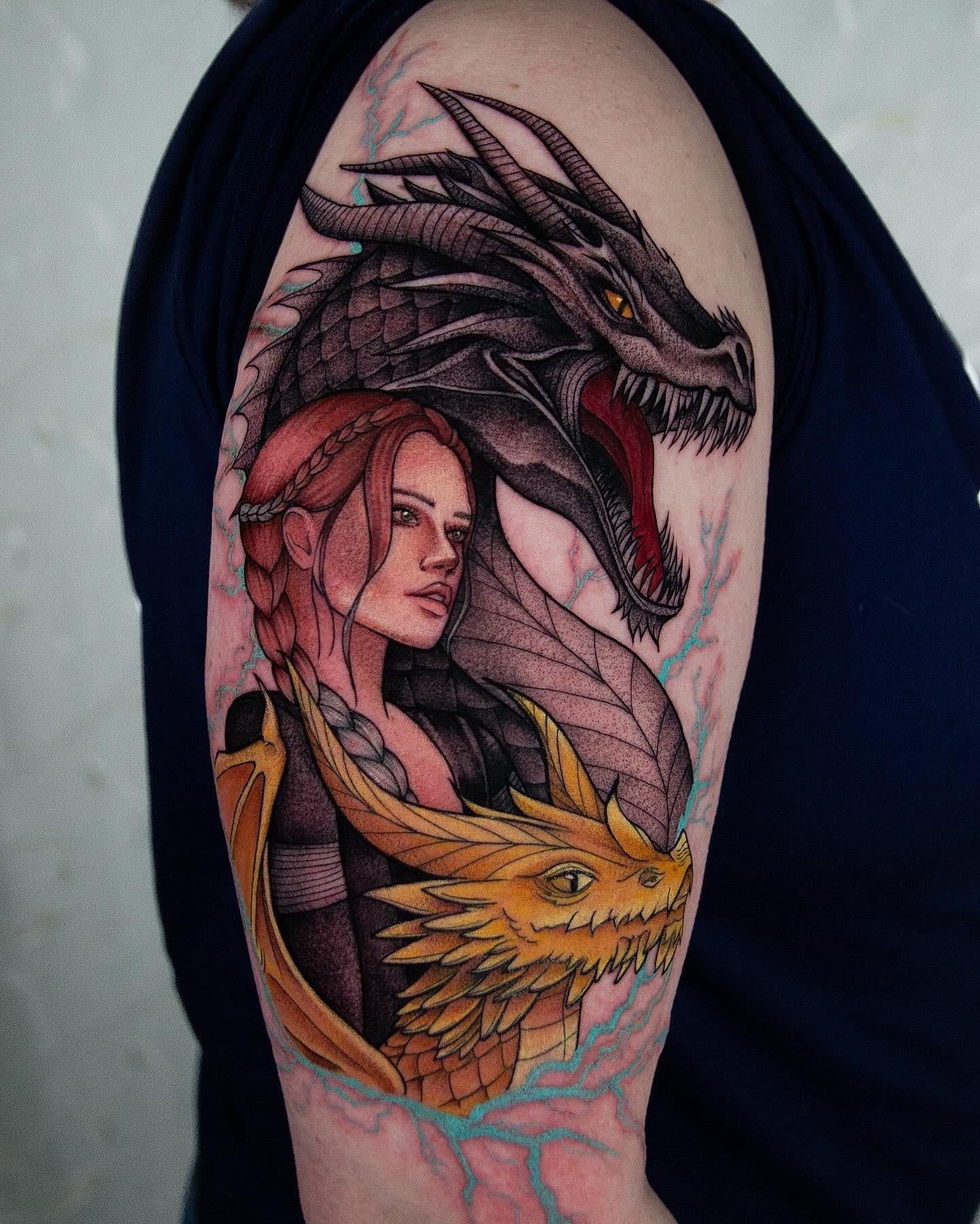 Elaborate Fantasy Character Wing Tattoo