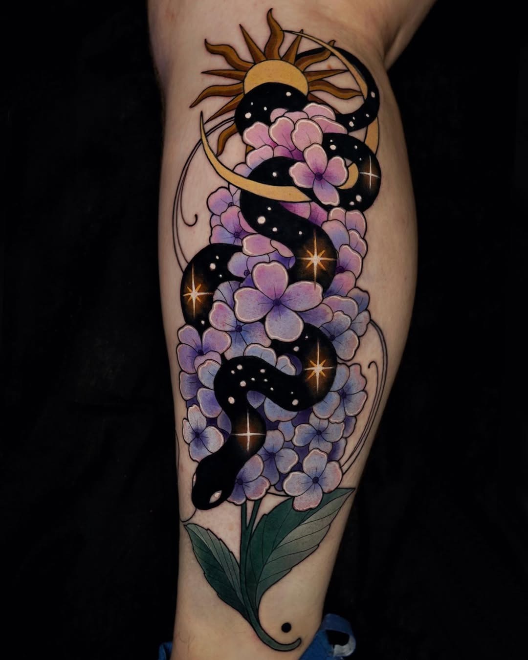 Ornate Lilac and Celestial Snake Tattoo