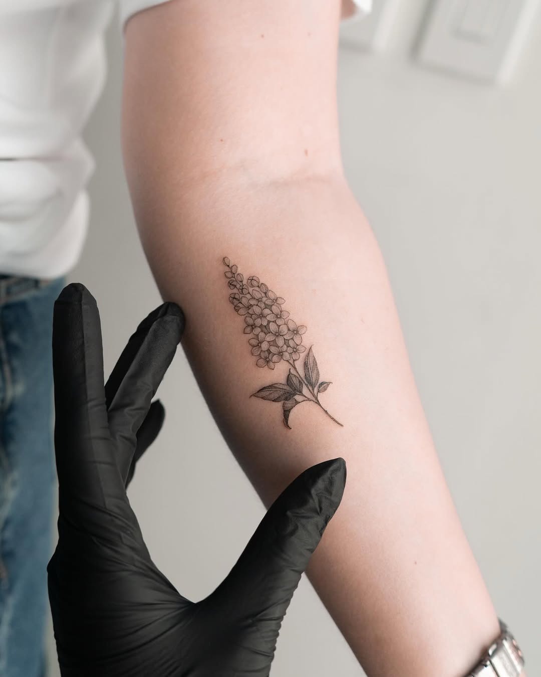 Fine Line Lilac Sprig Tattoo