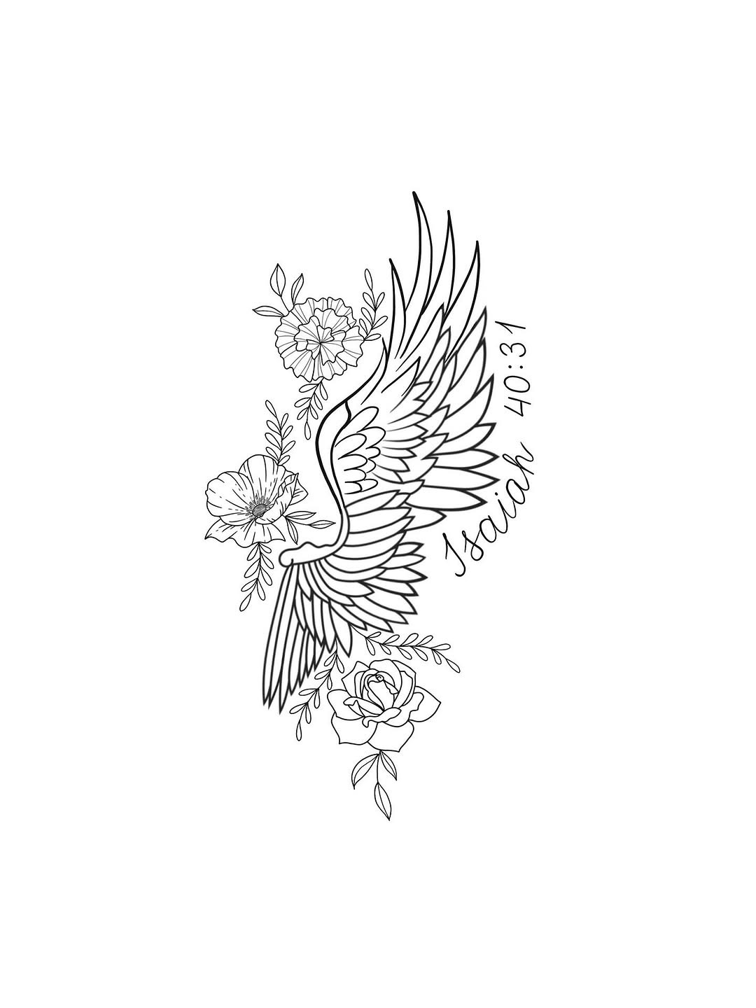 Floral Wing Tattoo Outline