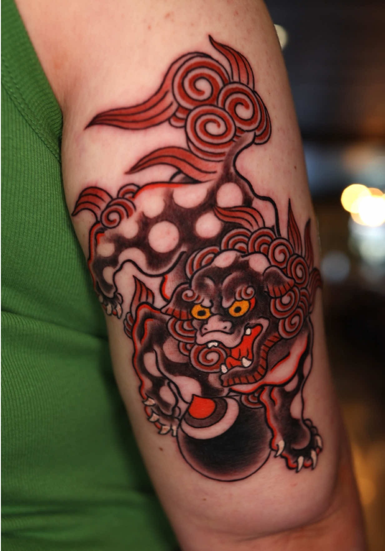 Vibrant Japanese Foo Dog Tattoo