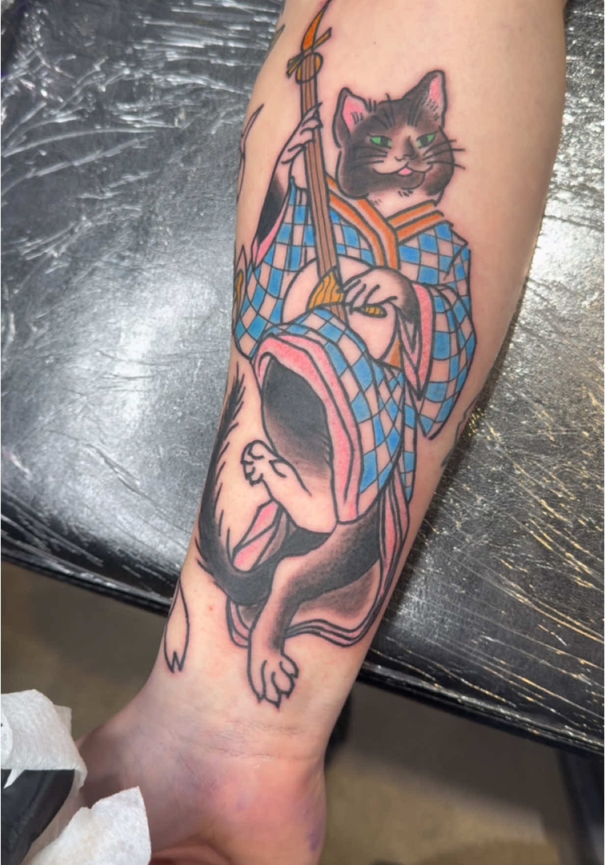 Whimsical Japanese Cat Tattoo Art