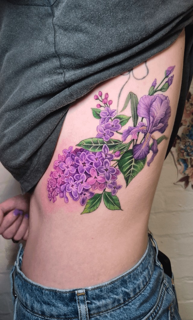 Vibrant Lilac Flower Tattoo