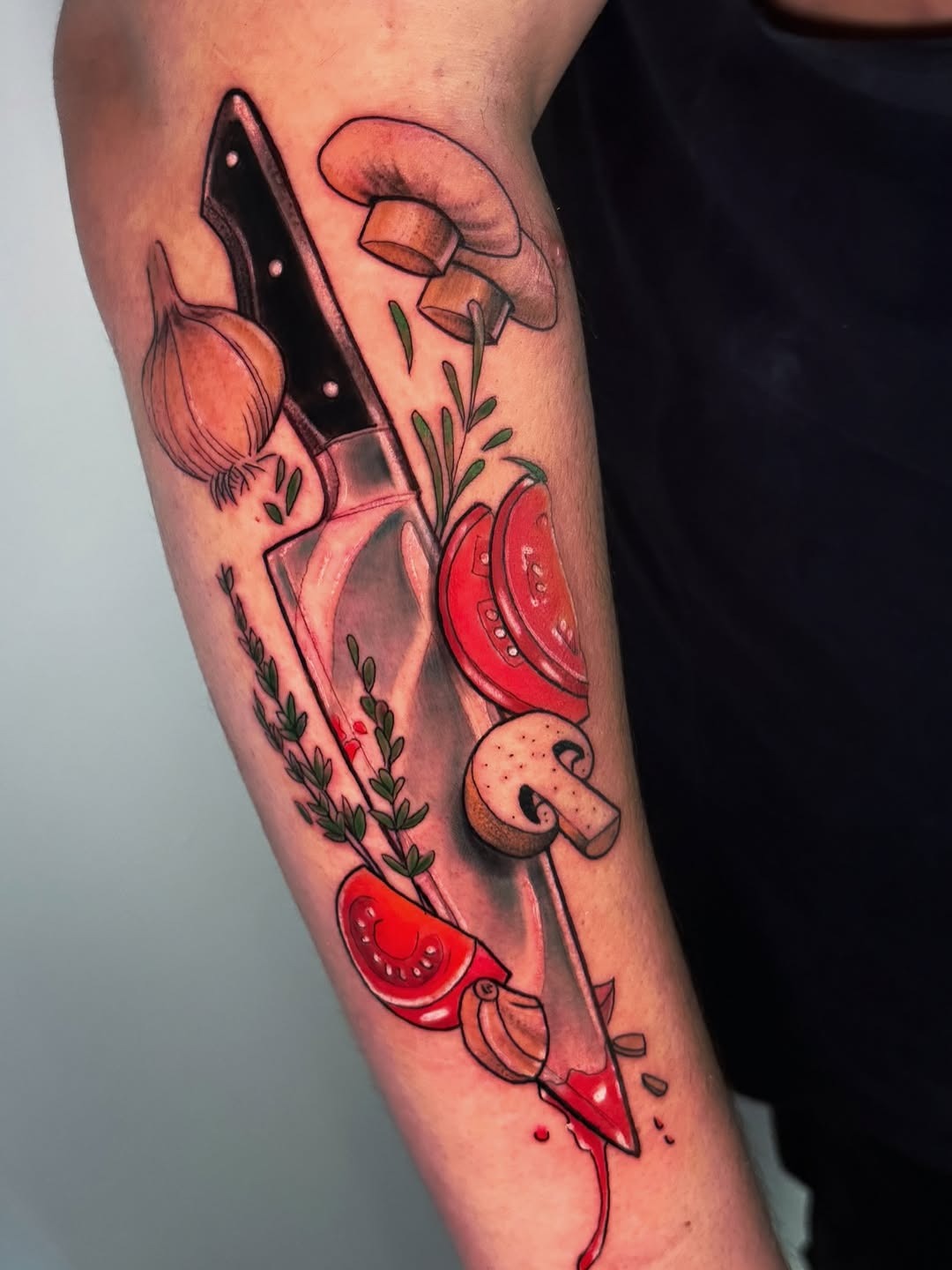 Vivid culinary ingredients tattoo design