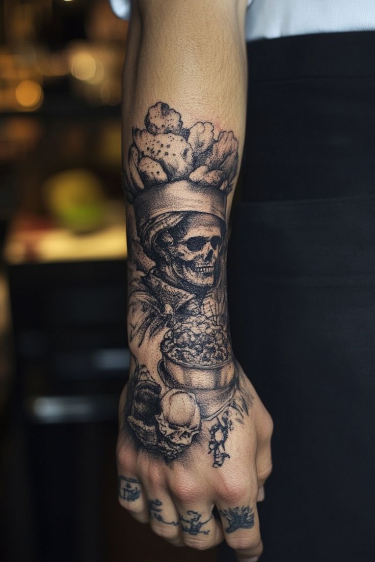 Intricate Skull Chef Forearm Piece
