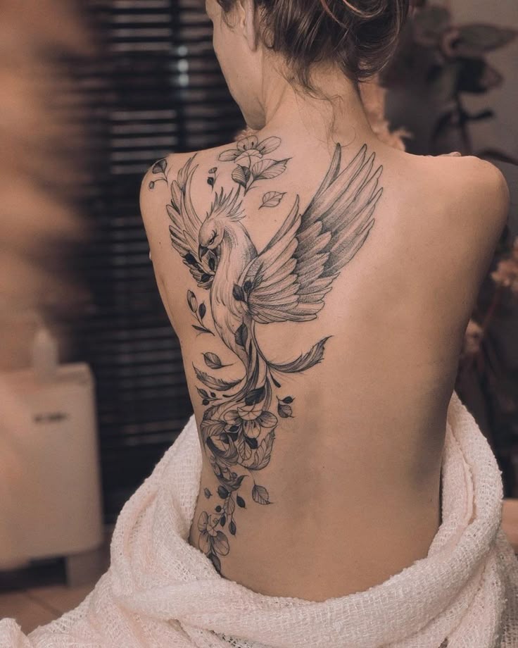 Stunning Floral Phoenix Back Piece