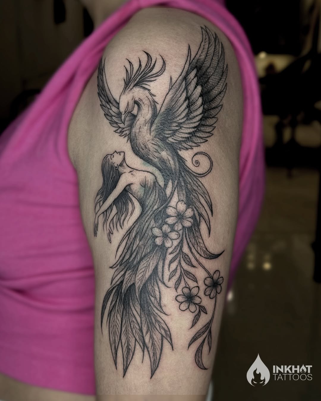 Elegant Phoenix and Floral Arm Piece