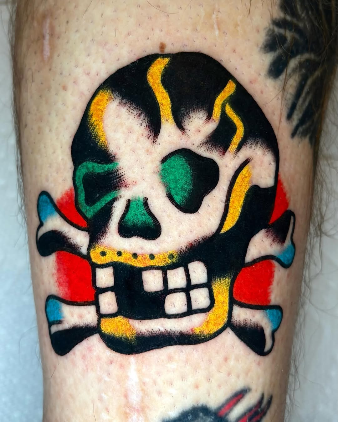Bold Traditional Skull Tattoo Flash Design