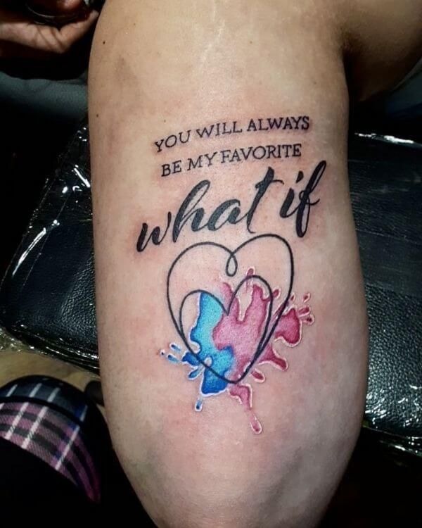 Watercolor Heart and Memorial Quote Tattoo